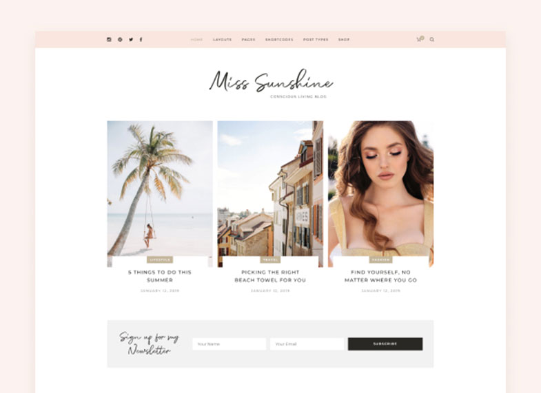 Miss Sunshine - Women Lifestyle Blog WordPress Theme Preview
